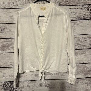 Cloth & Stone White Linen Tie Front Blouse XS Anthropologie
